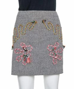 Best Pirce 👏 Stella McCartney Grey Tweed Embroidered Mini 👗 Skirt M For 👩 Women 😍