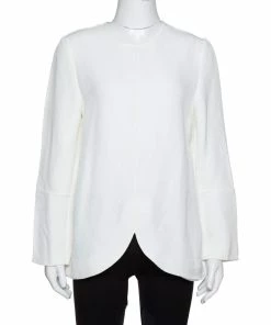 Flash Sale 🧨 Stella McCartney Ivory Textured Jacquard Long Sleeve Blouse M For 👩 Women ✨