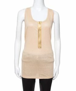 Buy 🔥 Stella McCartney Beige Linen & Cotton Zip Front Tank Top L For 👩 Women 🧨