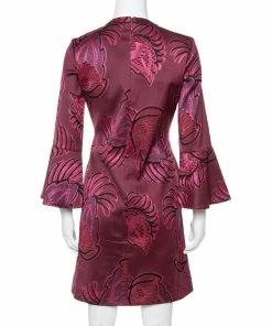 Best Pirce 🥰 Stella McCartney Burgundy Floral Jacquard Wool Long Sleeve 👗 Dress M For 👩 Women 🛒 -Stella McCartney Shop luxury women stella mccartney used clothes p347454 006