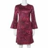 Best Pirce 🥰 Stella McCartney Burgundy Floral Jacquard Wool Long Sleeve 👗 Dress M For 👩 Women 🛒