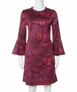 Best Pirce 🥰 Stella McCartney Burgundy Floral Jacquard Wool Long Sleeve 👗 Dress M For 👩 Women 🛒