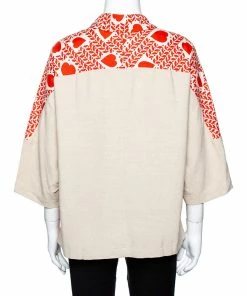 Best Pirce 🌟 Stella McCartney Orange Hearts Print Silk & Linen Paneled Blouse L For 👩 Women 🌟 -Stella McCartney Shop luxury women stella mccartney used clothes p348329 002