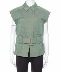 Coupon 🤩 Stella McCartney Green Canvas Belted Vest S For 👩 Women 👍