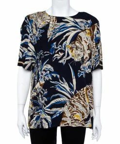 Buy 😉 Stella McCartney Navy Stretch Crepe Cat Print Blouse L For 👩 Women 😉