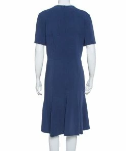 Buy ✨ Stella McCartney Navy Blue Crepe Flared Midi 👗 Dress L For 👩 Women 👏 -Stella McCartney Shop luxury women stella mccartney used clothes p369557 003