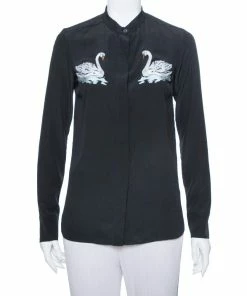 Deals 🛒 Stella McCartney Black Swan Embroidered Silk 👕 Shirt S For 👩 Women 😍