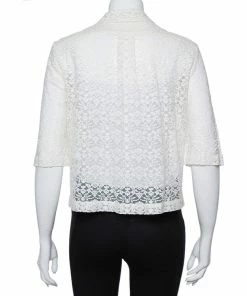 Hot Sale 👏 Stella McCartney Cream Lace Button Front Sheer Crop Top M For 👩 Women 🤩 -Stella McCartney Shop luxury women stella mccartney used clothes p384940 006