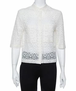Hot Sale 👏 Stella McCartney Cream Lace Button Front Sheer Crop Top M For 👩 Women 🤩