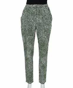 New 💯 Stella McCartney Green & White Printed Silk Elastic Waist Trousers S For 👩 Women 🔥