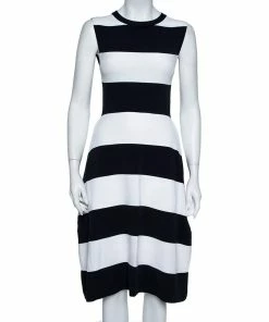 Cheapest 🔥 Stella McCartney Navy Blue & White Striped Knit Structured Midi 👗 Dress M For 👩 Women 🌟