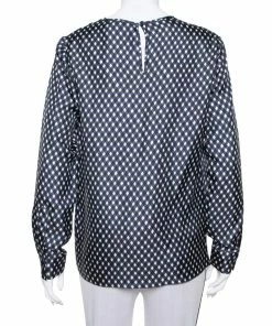 Promo ❤️ Stella McCartney Navy Blue Check Patterned Silk Oversized Top S For 👩 Women 🤩 -Stella McCartney Shop luxury women stella mccartney used clothes p389557 003