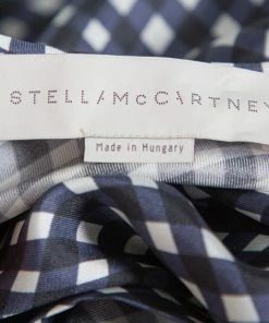 Promo ❤️ Stella McCartney Navy Blue Check Patterned Silk Oversized Top S For 👩 Women 🤩 -Stella McCartney Shop luxury women stella mccartney used clothes p389557 004