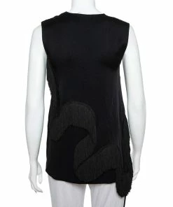 Best deal 🧨 Stella McCartney Black Crepe Fringe Detail Sleeveless Top S For 👩 Women ⭐ -Stella McCartney Shop luxury women stella mccartney used clothes p404645 004