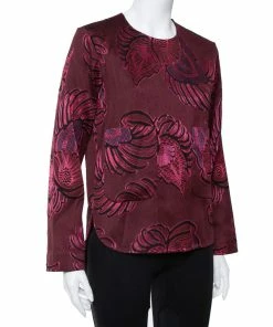 Hot Sale 🛒 Stella McCartney Burgundy Floral Jacquard Wool Hi-Low Hem Top S For 👩 Women 👍 -Stella McCartney Shop luxury women stella mccartney used clothes p406469 003