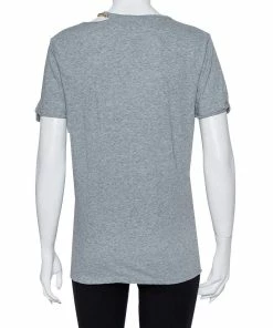 Best Pirce 🥰 Stella McCartney Grey Cotton Chain Trim Cutout Shoulder Detail Crewneck T-Shirt M For 👩 Women 🛒 -Stella McCartney Shop luxury women stella mccartney used clothes p427094 001