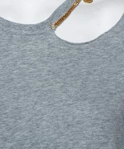 Best Pirce 🥰 Stella McCartney Grey Cotton Chain Trim Cutout Shoulder Detail Crewneck T-Shirt M For 👩 Women 🛒 -Stella McCartney Shop luxury women stella mccartney used clothes p427094 003