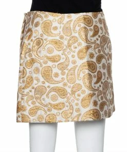 Outlet 🧨 Stella McCartney Gold & White Paisley Jacquard Faux Wrap Detail Mini 👗 Skirt S For 👩 Women 👏 -Stella McCartney Shop luxury women stella mccartney used clothes p427096 003