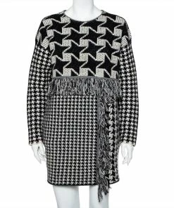 Best deal 👏 Stella McCartney Monochrome Houndstooth Pattern Wool Oversized Shift 👗 Dress S For 👩 Women 🤩