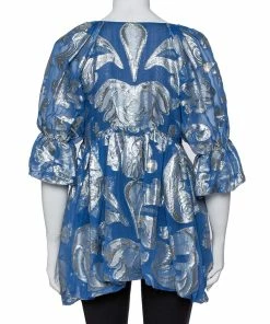 Flash Sale ✔️ Stella McCartney Blue Floral Lamé Asymmetrical Hem Top M For 👩 Women 🧨 -Stella McCartney Shop luxury women stella mccartney used clothes p436896 004