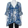 Flash Sale ✔️ Stella McCartney Blue Floral Lamé Asymmetrical Hem Top M For 👩 Women 🧨