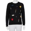 Best deal 🥰 Stella McCartney Black Cotton Crystal Embellished & Applique Detail Crewneck Sweatshirt S For 👩 Women ✔️