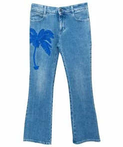 Best deal 🧨 Stella McCartney Blue Denim Palm Embroidered Flared 👖 Jeans M For 👩 Women ⌛