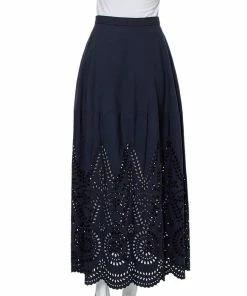 Best reviews of ❤️ Stella McCartney Navy Blue Embroidered Cotton Penelope Midi 👗 Skirt S For 👩 Women ✔️