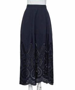 Best reviews of ❤️ Stella McCartney Navy Blue Embroidered Cotton Penelope Midi 👗 Skirt S For 👩 Women ✔️ -Stella McCartney Shop luxury women stella mccartney used clothes p452329 005