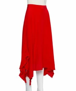 Budget ✔️ Stella McCartney Red Silk Ruffle Detail Ashlyn Midi 👗 Skirt S For 👩 Women 👏 -Stella McCartney Shop luxury women stella mccartney used clothes p454112 005