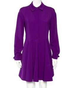 Hot Sale 🧨 Stella McCartney Violet Crepe Long Sleeve Flared 👗 Dress S For 👩 Women ✔️