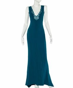 Wholesale 🔥 Stella McCartney Teal Green Crepe Lace Trim Detail Sleeveless Trail Gown M For 👩 Women 😍