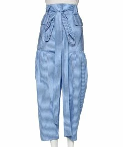 Wholesale 😍 Stella McCartney Blue Striped Cotton Belted Poplin Pants L For 👩 Women ✔️
