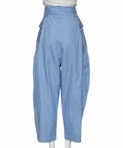 Wholesale 😍 Stella McCartney Blue Striped Cotton Belted Poplin Pants L For 👩 Women ✔️ -Stella McCartney Shop luxury women stella mccartney used clothes p491312 004
