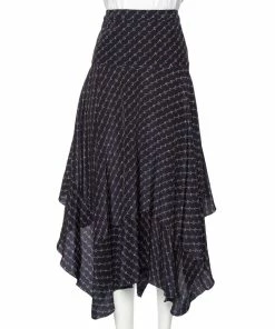 Best Pirce 🔥 Stella McCartney Navy Blue Printed Silk Asymmetrical Midi 👗 Skirt M For 👩 Women 🤩