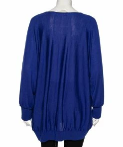 Cheapest 🛒 Stella McCartney Blue Wool Ribbed Sleeve Detailed Round Neck Sweater M For 👩 Women ✨ -Stella McCartney Shop luxury women stella mccartney used clothes p499914 001