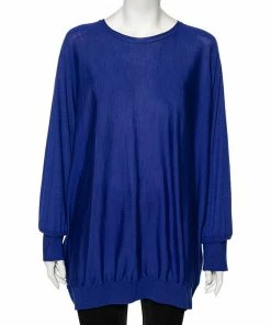 Cheapest 🛒 Stella McCartney Blue Wool Ribbed Sleeve Detailed Round Neck Sweater M For 👩 Women ✨