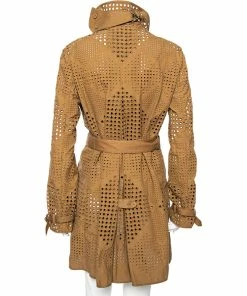 Promo ⌛ Stella McCartney Brown Eyelet Embroidered Cotton Belted Trench 🧥 Coat M For 👩 Women 💯 -Stella McCartney Shop luxury women stella mccartney used clothes p508487 004