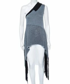 Cheapest ๐ Stella McCartney Blue-Black Knit One Shoulder Asymmetric Fringed Top M For ๐ฉ Women ๐