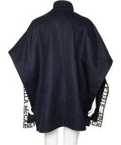 Cheap 🔥 Stella McCartney Navy Blue Wool Logo Trim Detailed Zip Front Cape S For 👩 Women ✨ -Stella McCartney Shop luxury women stella mccartney used clothes p529226 006
