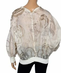 Cheapest 🎉 Stella McCartney Cream & Gold Foil Printed Cotton Draped Lightweight Bomber Jacket S For 👩 Women 🛒 -Stella McCartney Shop luxury women stella mccartney used clothes p531539 001