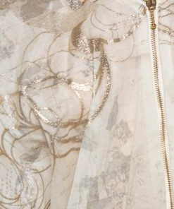 Cheapest 🎉 Stella McCartney Cream & Gold Foil Printed Cotton Draped Lightweight Bomber Jacket S For 👩 Women 🛒 -Stella McCartney Shop luxury women stella mccartney used clothes p531539 006