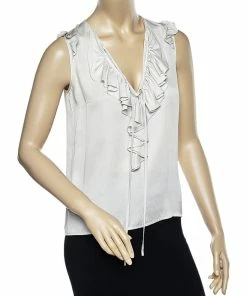 Flash Sale 🌟 Stella McCartney Off White Silk Satin Ruffled Neck Top XS For 👩 Women ✨ -Stella McCartney Shop luxury women stella mccartney used clothes p559703 007