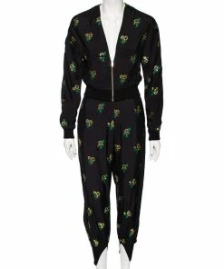 Flash Sale 👏 Stella McCartney Black Fil Coupe Rib Knit Trimmed Jacket & Pant Set XXS For 👩 Women 🎁