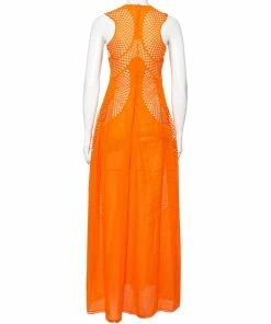 Budget ✨ Stella McCartney Orange Lace & Mesh Inset Sleeveless Maxi 👗 Dress XS For 👩 Women 🛒 -Stella McCartney Shop luxury women stella mccartney used clothes p563327 001