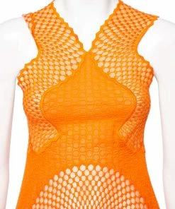 Budget ✨ Stella McCartney Orange Lace & Mesh Inset Sleeveless Maxi 👗 Dress XS For 👩 Women 🛒 -Stella McCartney Shop luxury women stella mccartney used clothes p563327 003