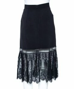 Best Pirce 💯 Stella McCartney Black Crepe & Lace Trimmed 👗 Skirt M For 👩 Women 🎉 -Stella McCartney Shop luxury women stella mccartney used clothes p567027 001