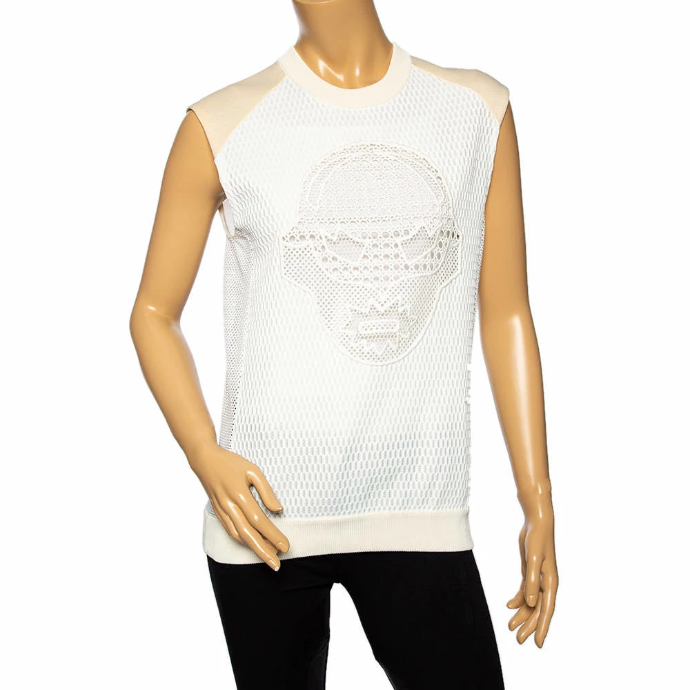 Outlet ⭐ Stella McCartney White & Cream Mesh Sleeveless Crewneck Top S For 👩 Women 😉 3 Outlet ⭐ Stella McCartney White & Cream Mesh Sleeveless Crewneck Top S For 👩 Women 😉