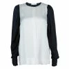 Outlet ❤️ Stella McCartney Monochrome Gathered Sleeve Silk Blouse M For 👩 Women ✔️