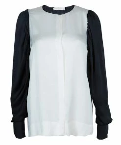 Outlet ❤️ Stella McCartney Monochrome Gathered Sleeve Silk Blouse M For 👩 Women ✔️